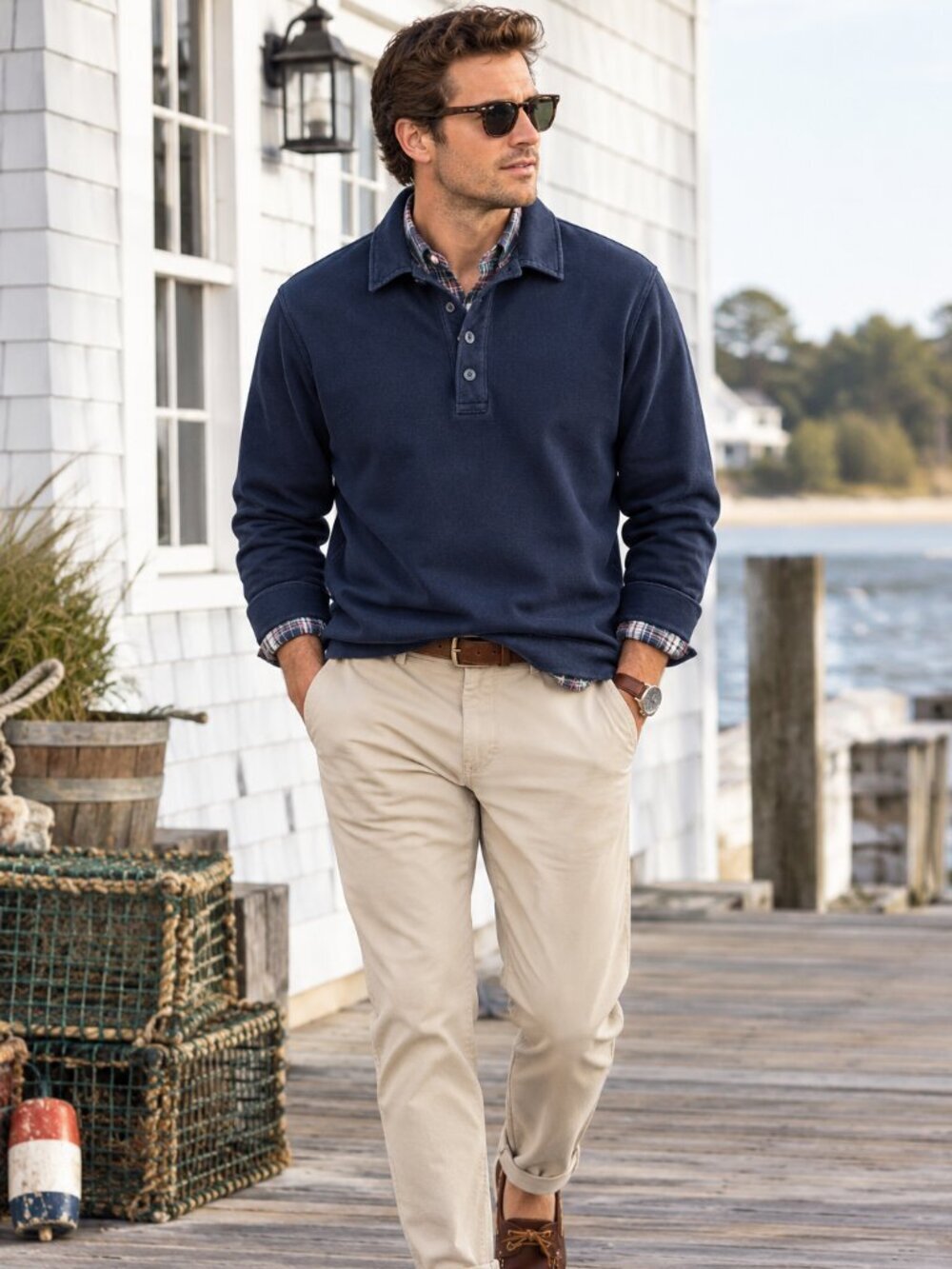 Pendleton Blue & Black Pullover Sweatshirt size XL Button Collar Preppy Active